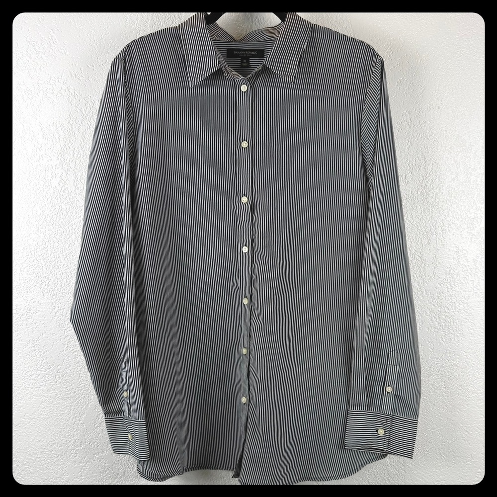 Banana Republic Dillon Shirt XL Black White Pinstripe Button Down‎ Long Sleeve